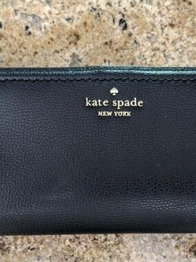 kate spade Black Leather Continental Wallet with Gold Logo Accent